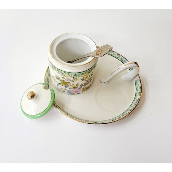 Antique Noritake Morimura Hand Painted Sugar Bowl Plate Cover Spoon Japan - Picture 2 of 5